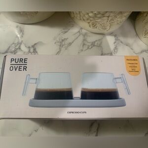 PURE OVER Espresso Cup Set – 2 Ceramic Cups with Tray – New in Box
